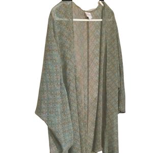 Lularoe Lindsey Sheer Kimono Green Burnt Orange L